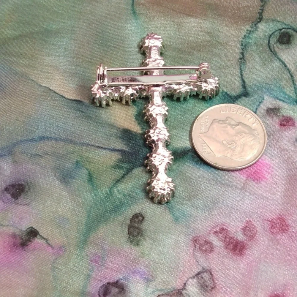 Vintage rhinestone cross pin brooch